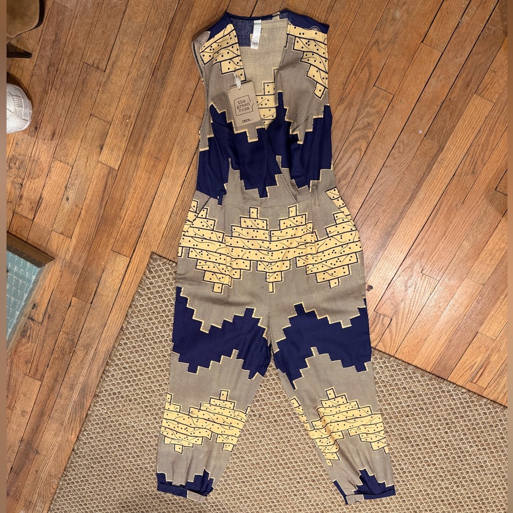 ASOS Geometric Jumpsuit in Navy and Yellow. NWT. The green room.